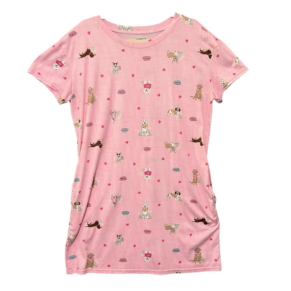 Joyspun Womens  Puppy Dog Nightshirt Sleep Shirt Nightgown Pink S-M